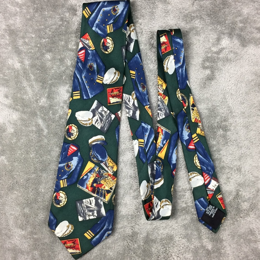 Hugo Boss Silk Tie Captain Nautical‎ Postcards Skipper Retro 80s 90s Made Italy